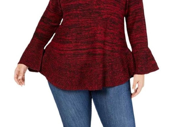 Suéter de malha mesclado com manga sino feminino Style &amp; Co, vermelho, tamanho grande