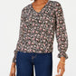 Blusa feminina estampada com decote em V Maison Jules, preta, tamanho X-S