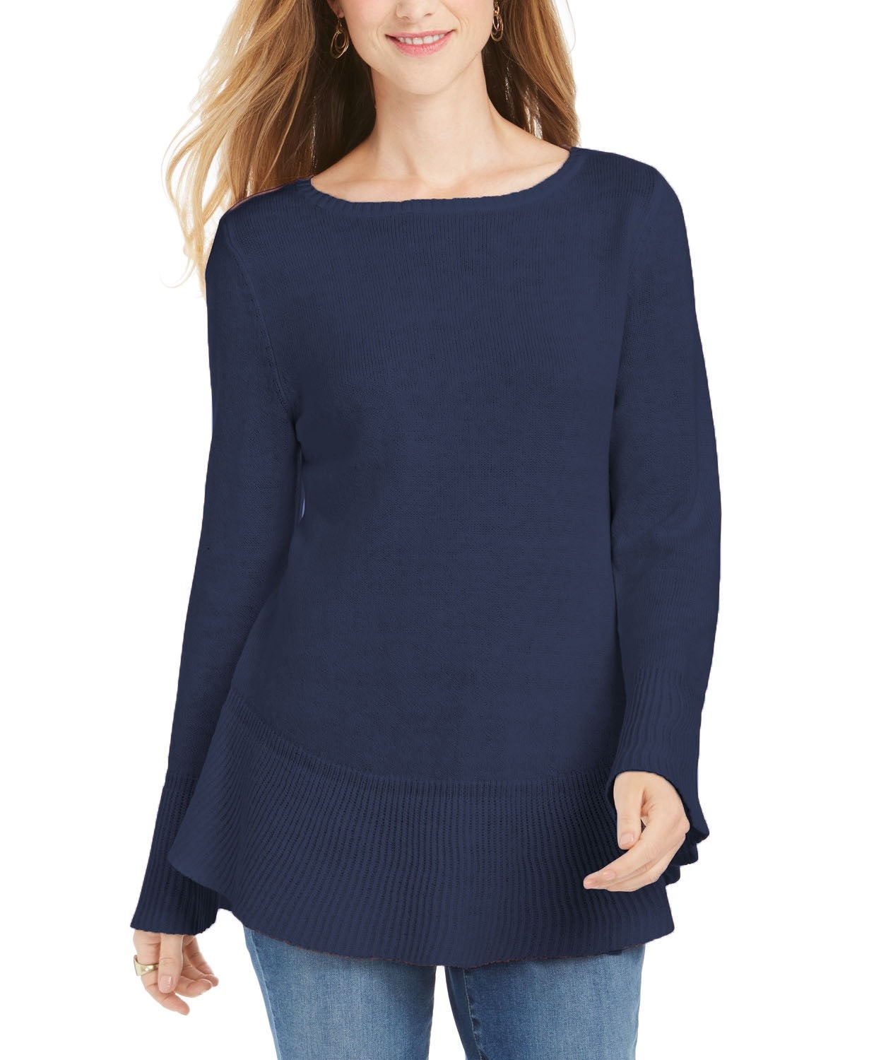 Suéter de malha com babados e bainha plissada feminino Style &amp; Co, azul-marinho, tamanho XX-G