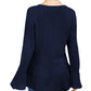 Suéter de malha com babados e bainha plissada estilo &amp; co feminino, azul marinho, tamanho pequeno