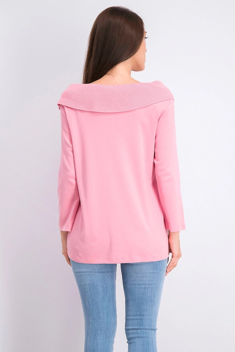 Blusa feminina Karen Scott de algodão com gola xale e botões, rosa, tamanho médio