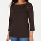 Blusa feminina Karen Scott de algodão com gola xale e botões, marrom, tamanho pequeno