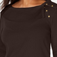 Blusa feminina Karen Scott de algodão com gola xale e botões, marrom, tamanho pequeno