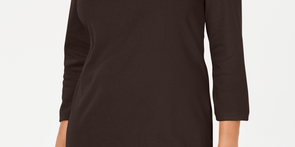 Blusa feminina Karen Scott de algodão com gola xale e botões, marrom, tamanho pequeno