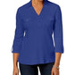 Camisa utilitária feminina Karen Scott de algodão Johnny-Collar, azul ultra, tamanho pequeno