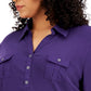 Karen Scott Top Plus Size Feminino Liso Gola V Tecido Roxo Tamanho X-G