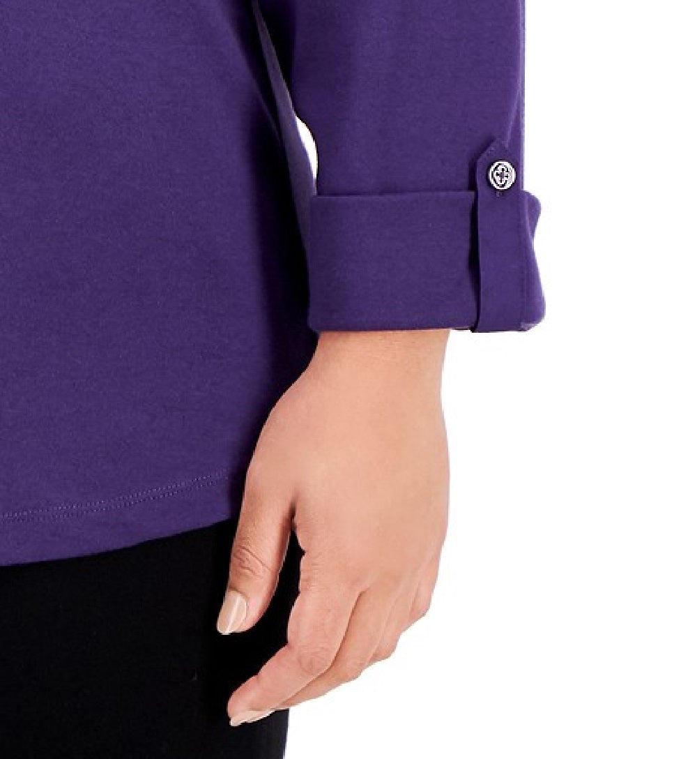 Karen Scott Top Plus Size Feminino Liso Gola V Tecido Roxo Tamanho X-G