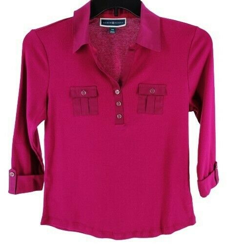 Camisa polo feminina Karen Scott Petite manga 3/4 vermelha tamanho GG