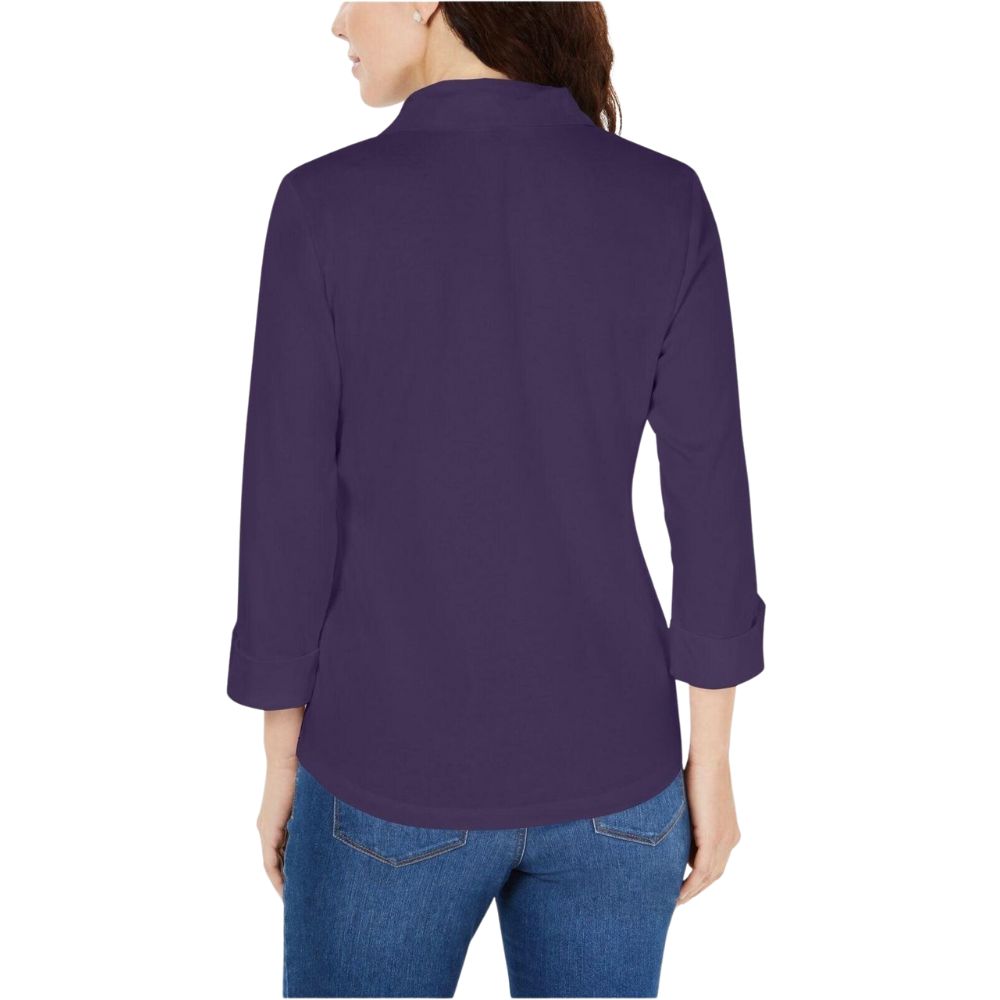 Camisa polo feminina Karen Scott manga 3/4 roxa tamanho pequeno