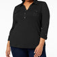 Polo Karen Scot Plus Size de Algodão Manga 3/4 Feminino Preto Tamanho 2 Extra Grande
