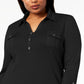 Polo Karen Scot Plus Size de Algodão Manga 3/4 Feminino Preto Tamanho 2 Extra Grande