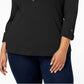 Polo Karen Scot Plus Size de Algodão Manga 3/4 Feminino Preto Tamanho 2 Extra Grande