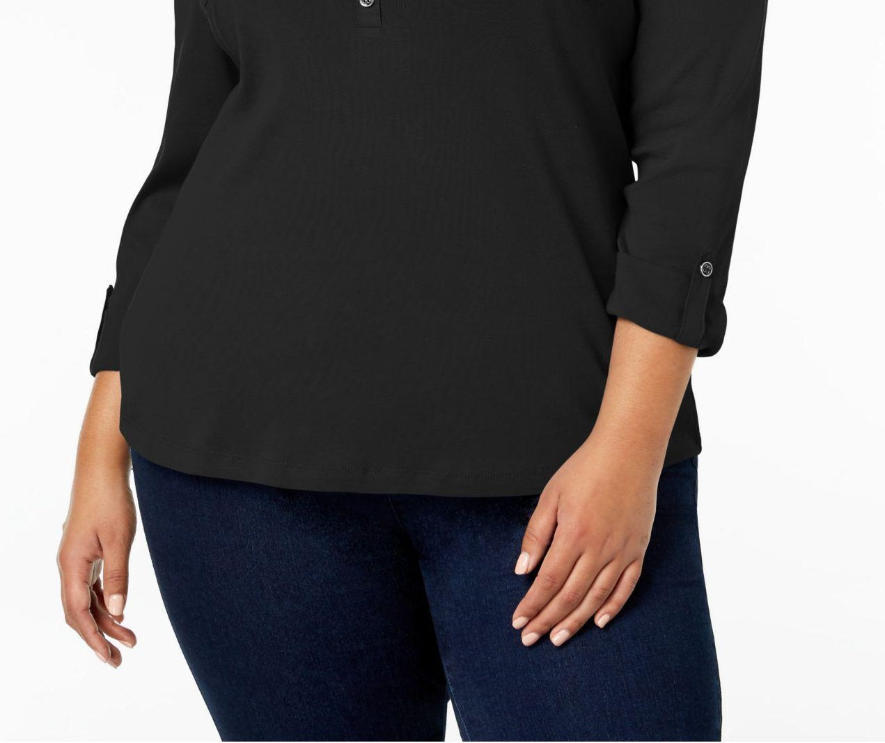 Polo Karen Scot Plus Size de Algodão Manga 3/4 Feminino Preto Tamanho 2 Extra Grande