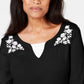 Blusa feminina Karen Scott de algodão bordado com efeito em camadas, preta, tamanho médio