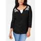 Blusa feminina Karen Scott de algodão bordado com efeito em camadas, preta, tamanho pequeno