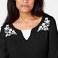 Blusa feminina Karen Scott de algodão bordado com efeito em camadas, preta, tamanho pequeno