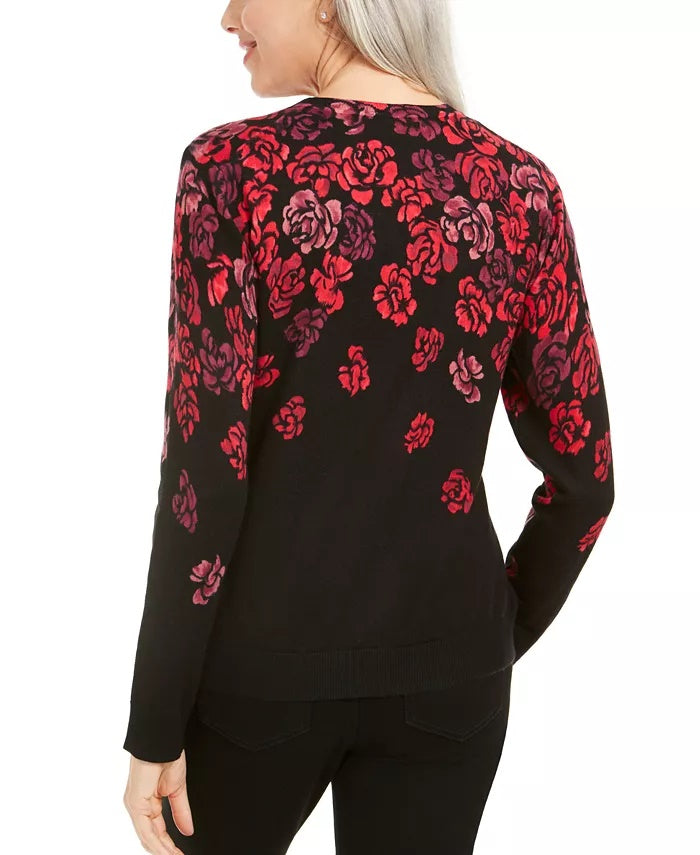 Karen Scott Cardigan Feminino Serenity Estampado Floral Vermelho Tamanho P
