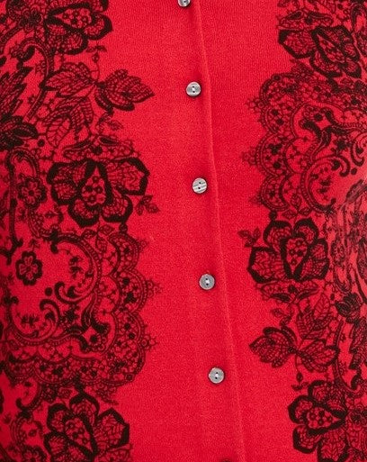 Karen Scott Cardigan Feminino Estampado em Renda Vermelho Tamanho P