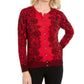 Karen Scott Cardigan feminino com estampa de renda, vermelho, tamanho extra grande