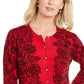 Karen Scott Cardigan feminino com estampa de renda, vermelho, tamanho extra grande