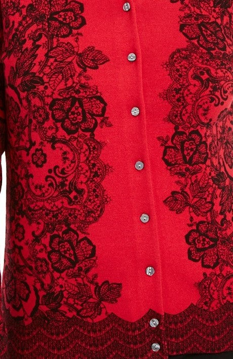 Karen Scott Cardigan Feminino Estampado em Renda Vermelho Tamanho Extra Pequeno