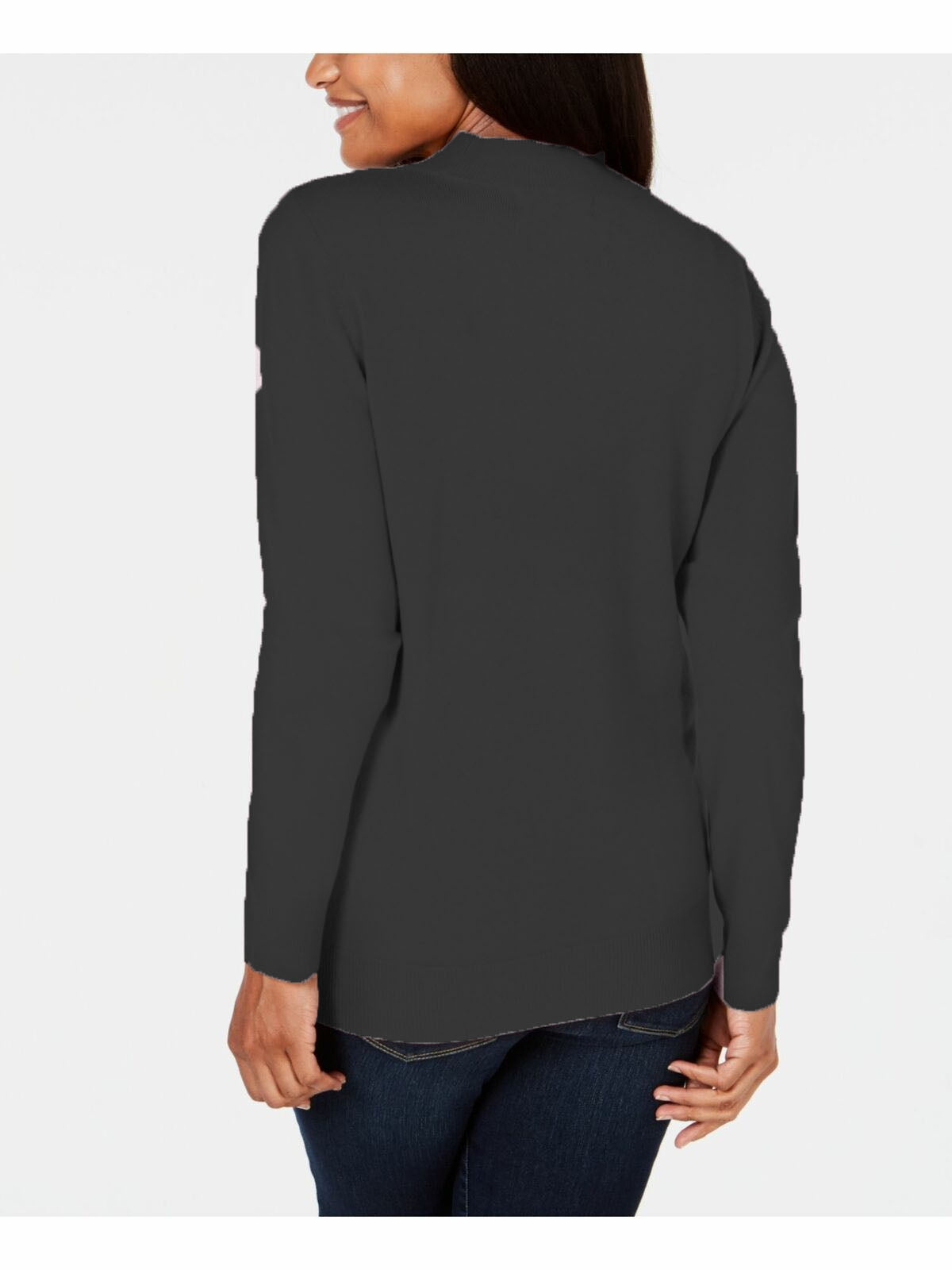Karen Scott Suéter Feminino Petite Cable Front Mock-neck Preto Tamanho Médio