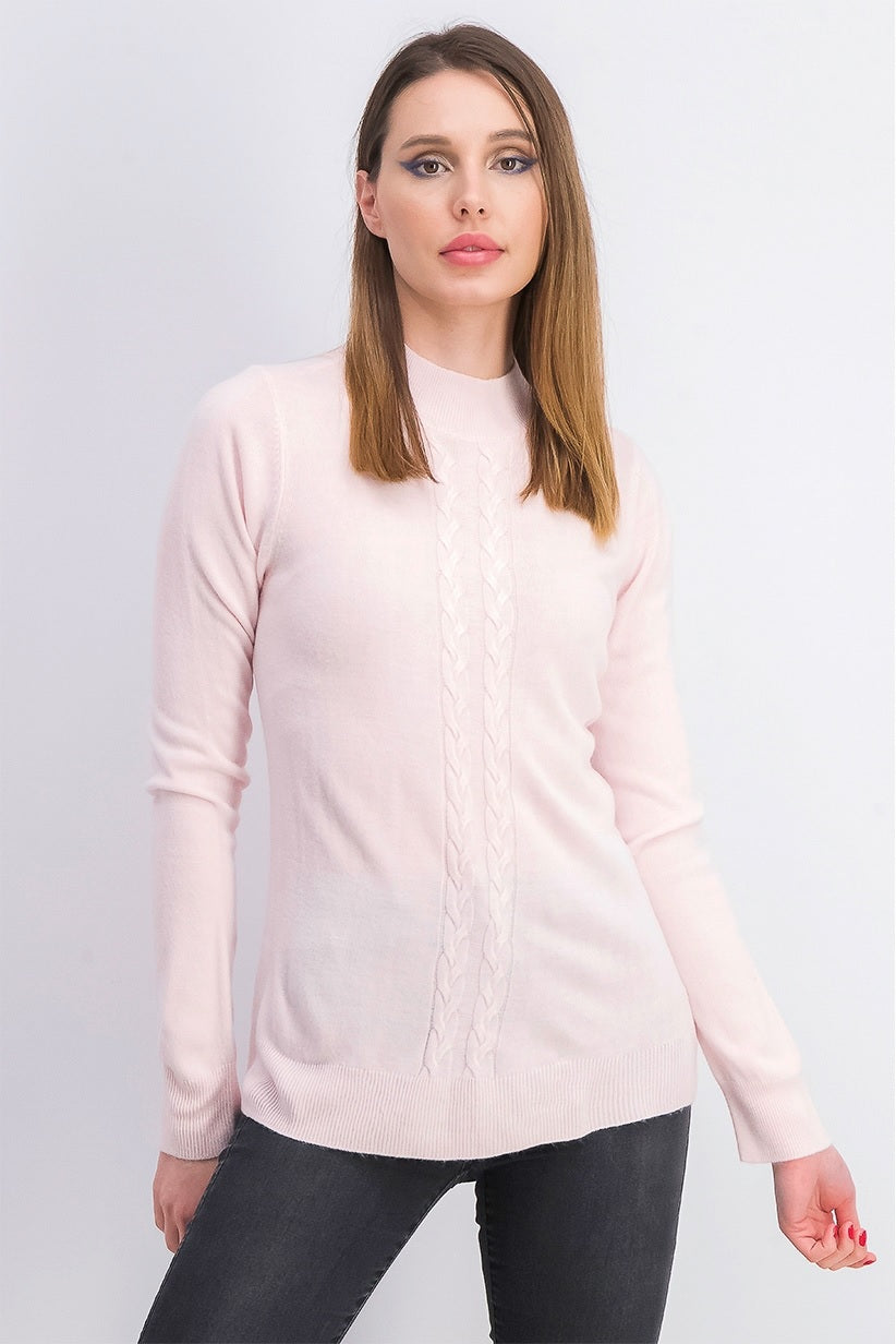 Karen Scott Suéter Feminino Petite Cable-Knit Gola Redonda Rosa Gelo Tamanho Petite Grande