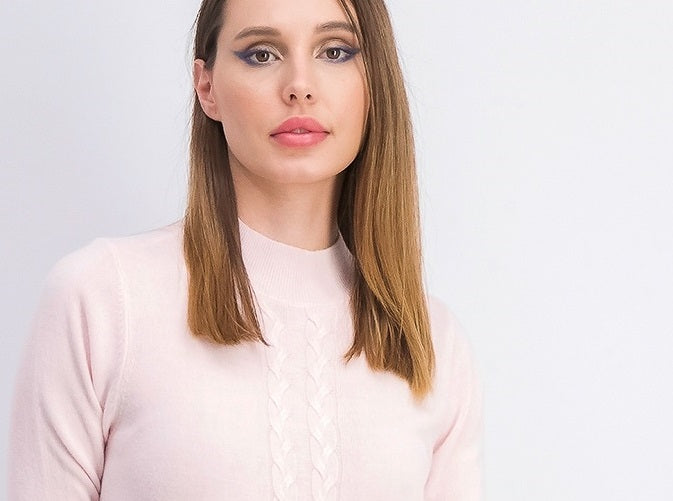 Karen Scott Suéter Feminino Petite Cable-Knit Gola Redonda Rosa Gelo Tamanho Petite Grande