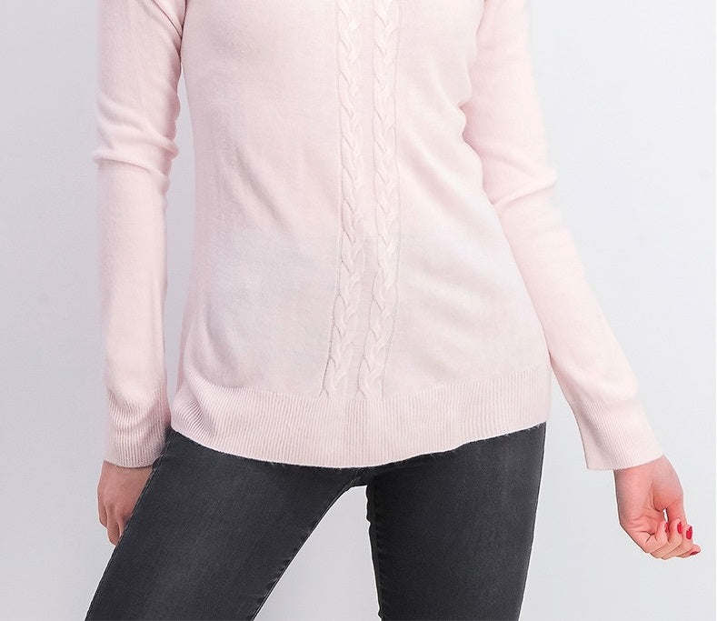 Karen Scott Suéter Feminino Petite Cable-Knit Gola Redonda Rosa Gelo Tamanho Petite Grande