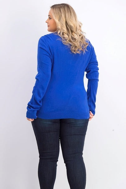 Karen Scott Suéter Feminino com Botões nos Ombros, Azul Marinho, Tamanho Pequeno e Grande