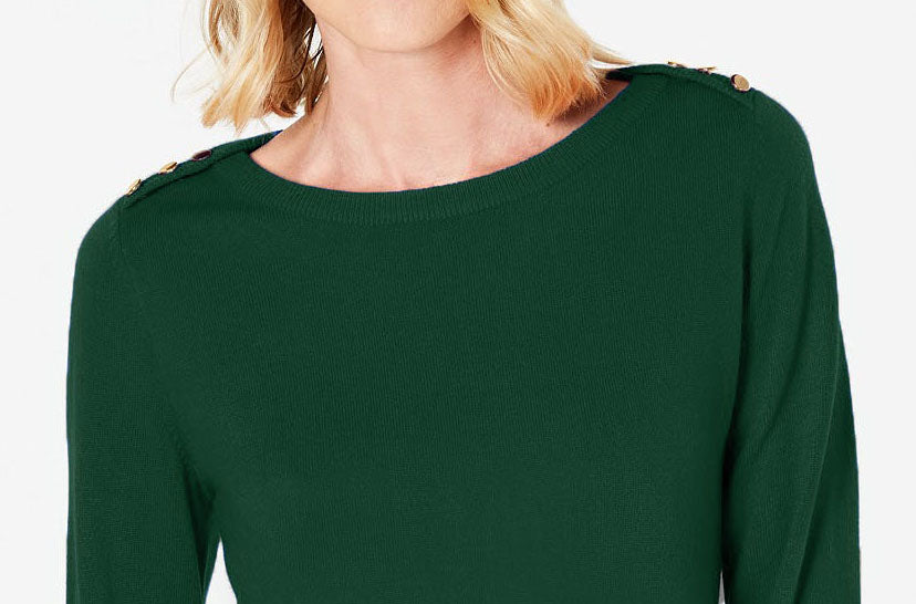 Karen Scott Suéter Feminino com Botões nos Ombros Verde Tamanho Pequeno