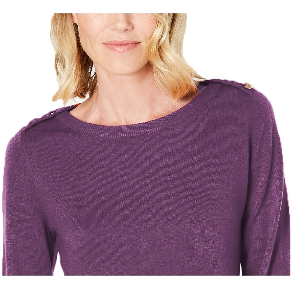 Karen Scott Suéter feminino pequeno com botões e ombros de fora, roxo, tamanho pequeno