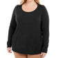 Karen Scott Suéter Plus Size Feminino com Botões e Ombros Preto Tamanho Extra Grande