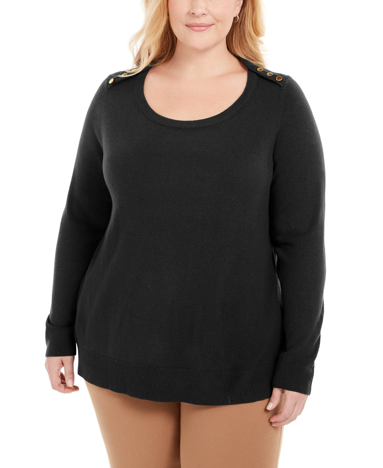 Karen Scott Suéter Plus Size Feminino com Botões e Ombros Preto Tamanho Extra Grande