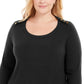 Karen Scott Suéter Plus Size Feminino com Botões e Ombros Preto Tamanho Extra Grande