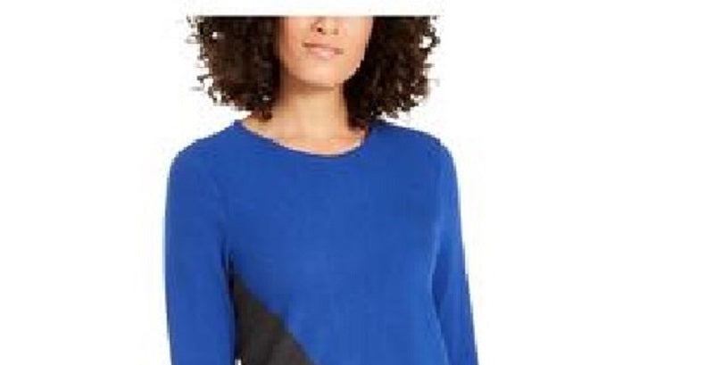 Suéter feminino Alfani assimétrico com blocos de cores azul safira tamanho grande
