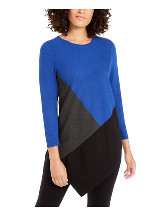 Suéter Alfani Feminino com Bloco de Cores e Gola Joia Hi-Lo Azul Tamanho P