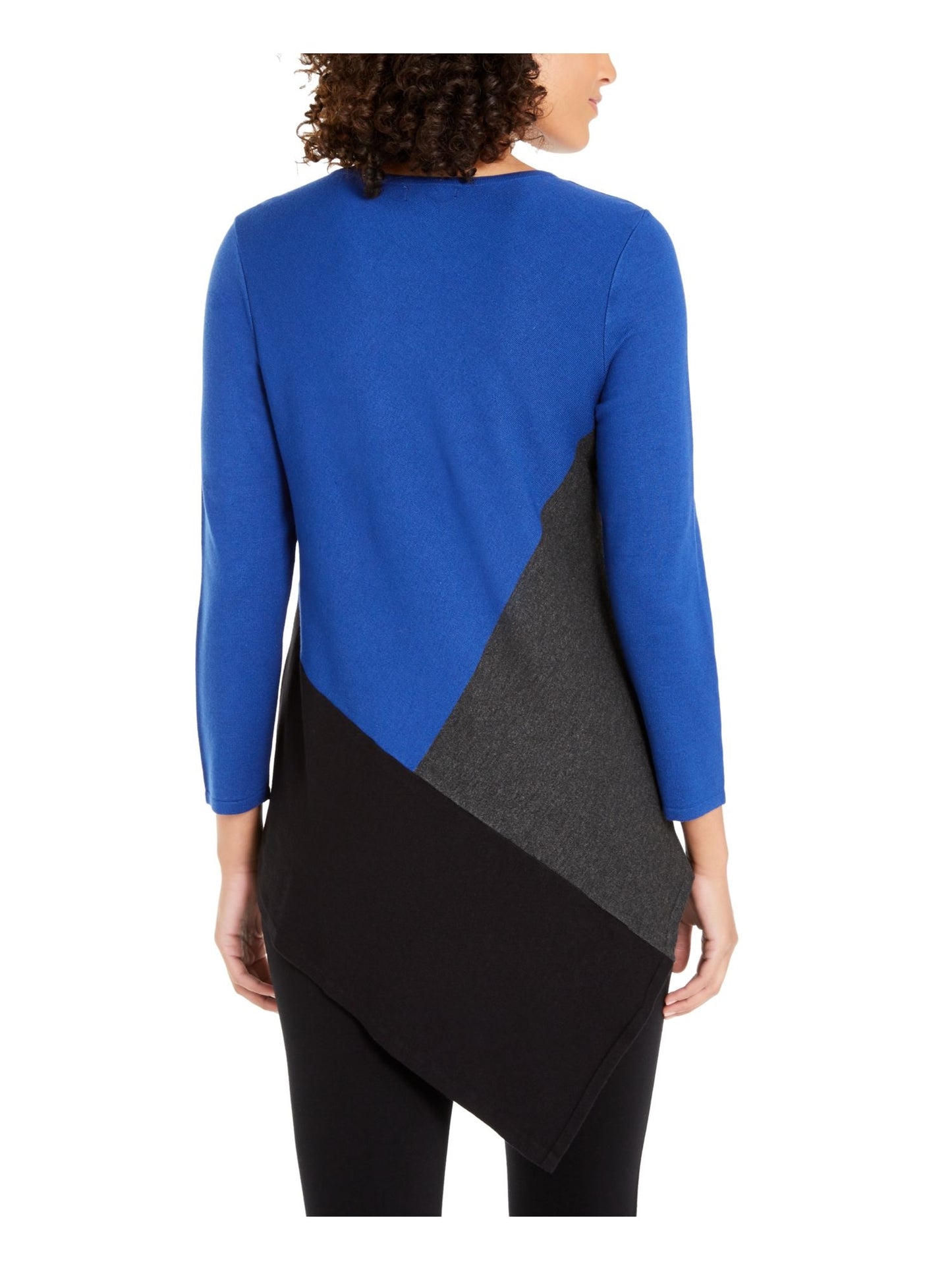 Suéter Alfani Feminino com Bloco de Cores e Gola Joia Hi-Lo Azul Tamanho P
