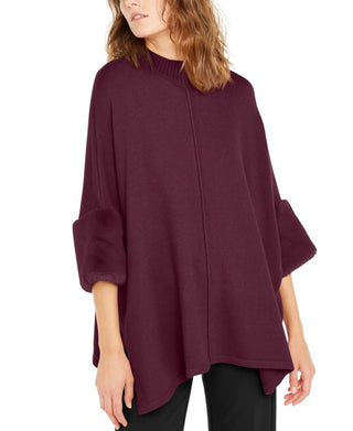 Poncho Alfani Feminino com Punho de Pele Sintética Malbec Tamanho Extra Grande