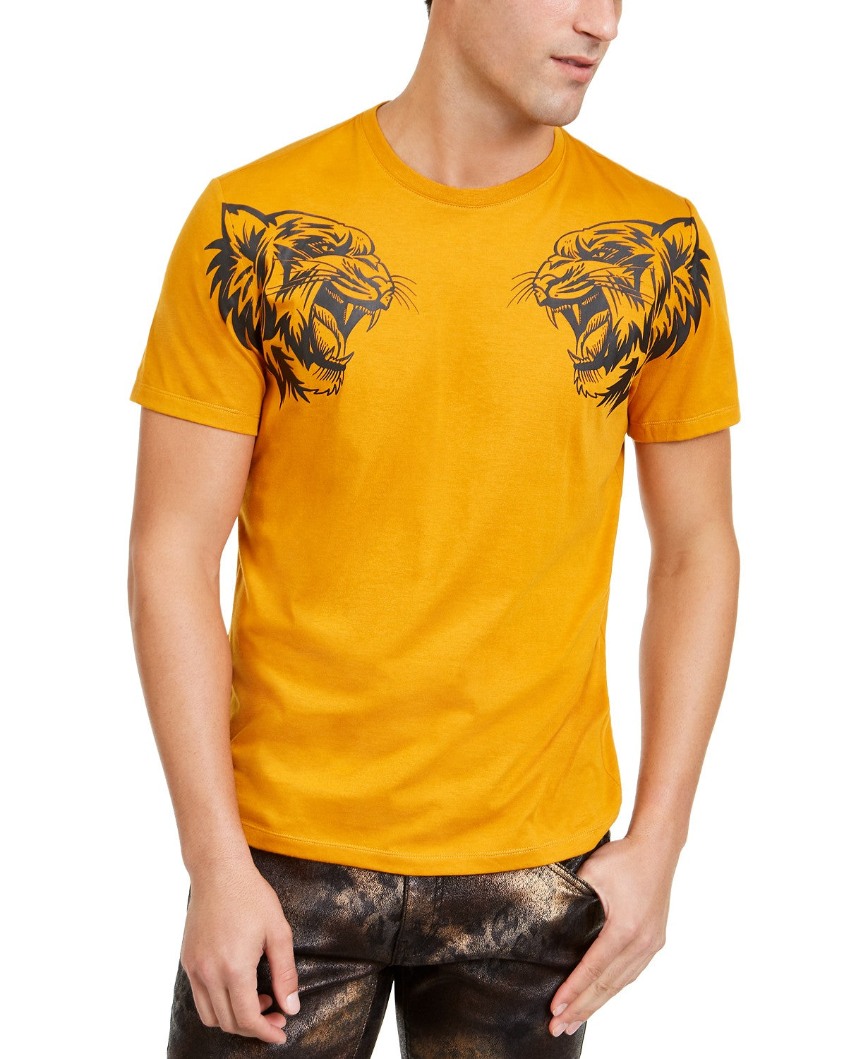 Camiseta masculina Dual Tiger da INC International Concepts, amarela, tamanho grande