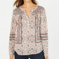 Top feminino estilo &amp; co, estampado, estilo camponês, tamanho pequeno, médio