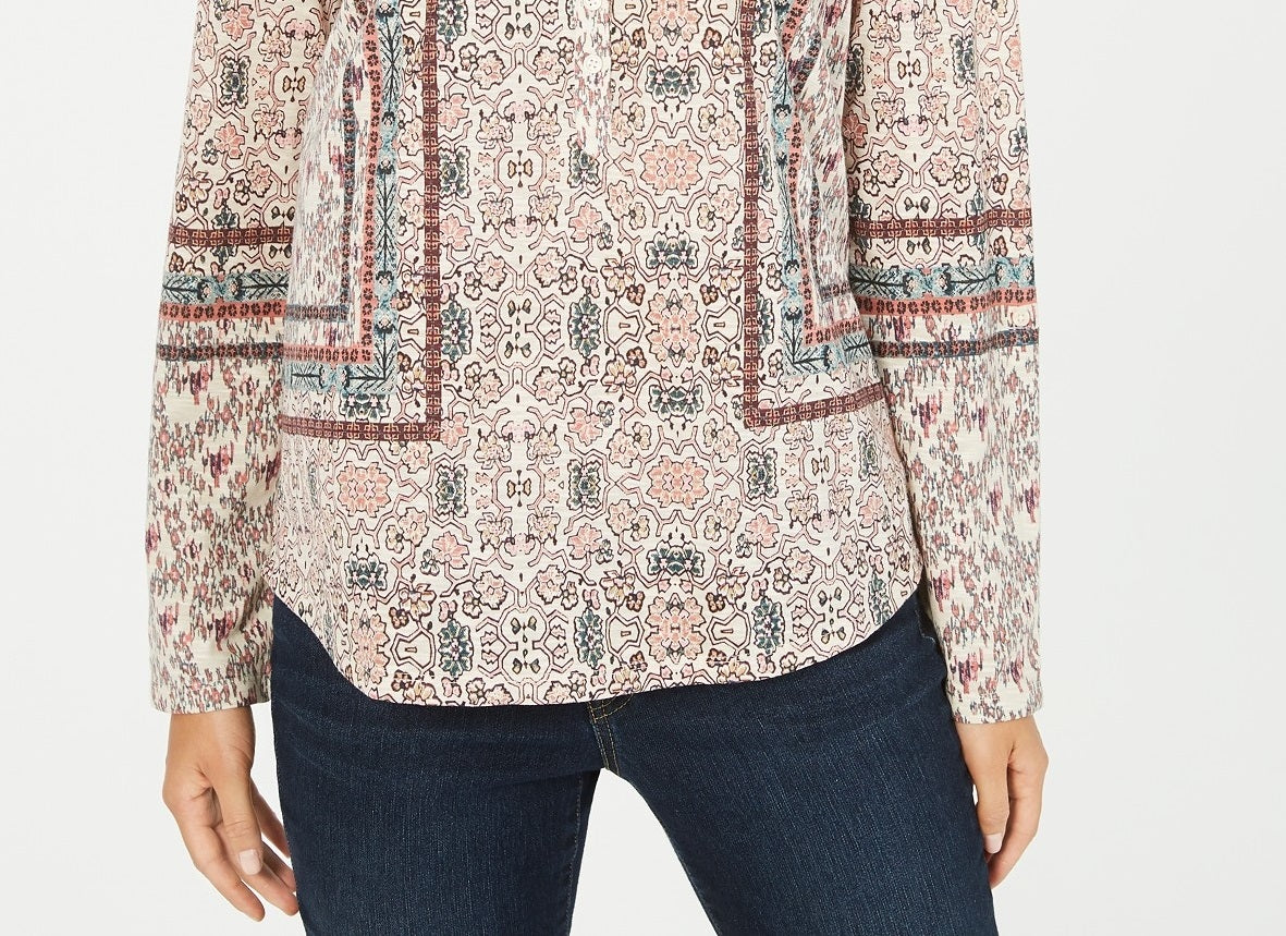 Top feminino estilo &amp; co, estampado, estilo camponês, tamanho pequeno, médio