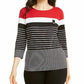 Karen Scott Sport Top Feminino Colorblocked com Botões nos Ombros Vermelho Brilhante Tamanho P