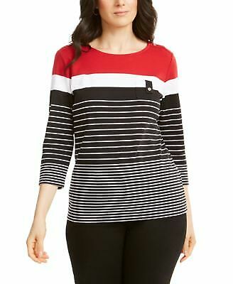 Karen Scott Sport Top Feminino Colorblocked com Botões nos Ombros Vermelho Brilhante Tamanho P