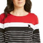 Karen Scott Sport Top Feminino Colorblocked com Botões nos Ombros Vermelho Brilhante Tamanho P