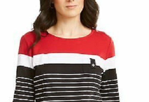 Karen Scott Sport Top Feminino Colorblocked com Botões nos Ombros Vermelho Brilhante Tamanho P