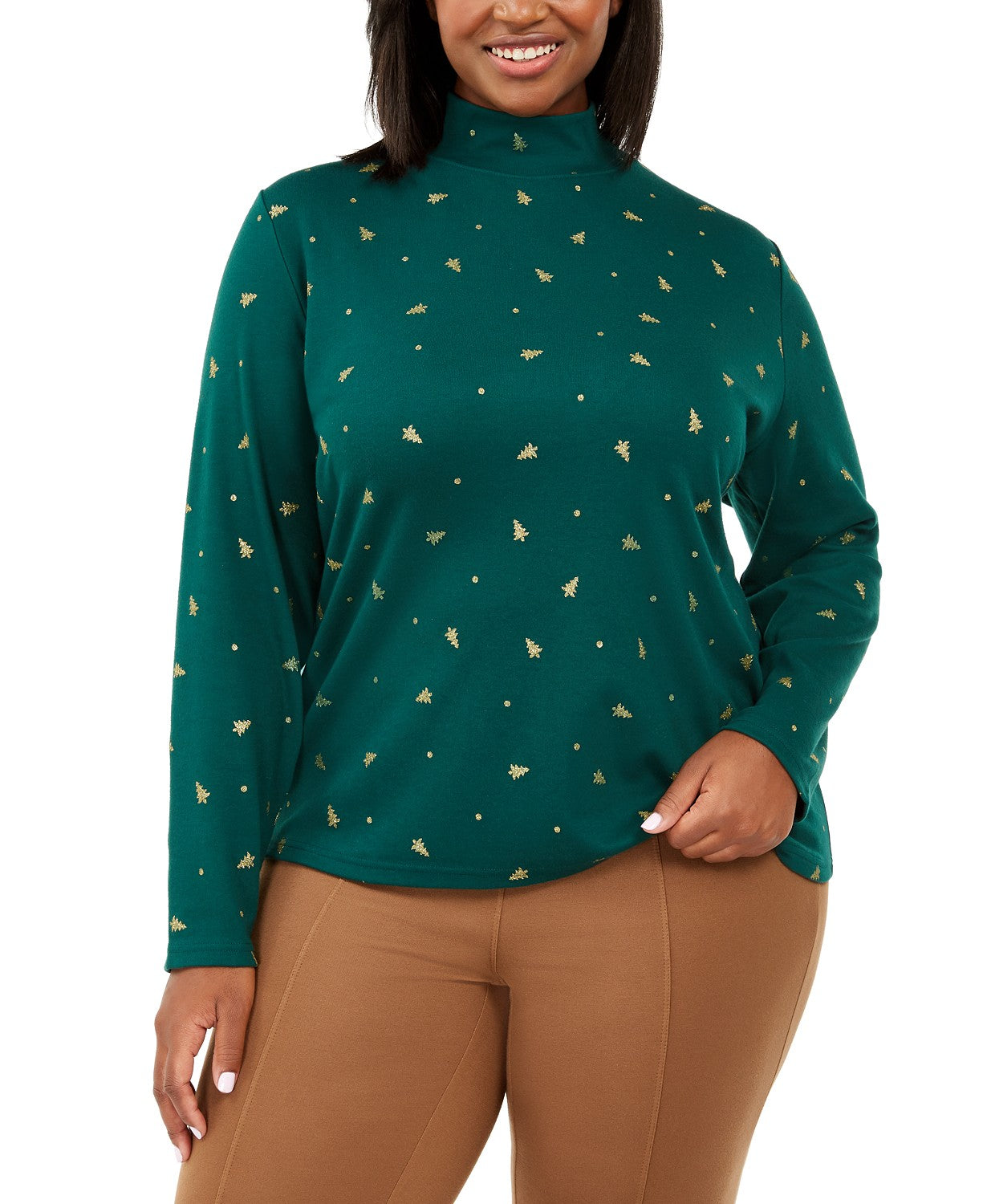Karen Scott Blusa Plus Size Feminina com Estampa de Árvore e Gola Reta Verde Brilhante Tamanho 3X