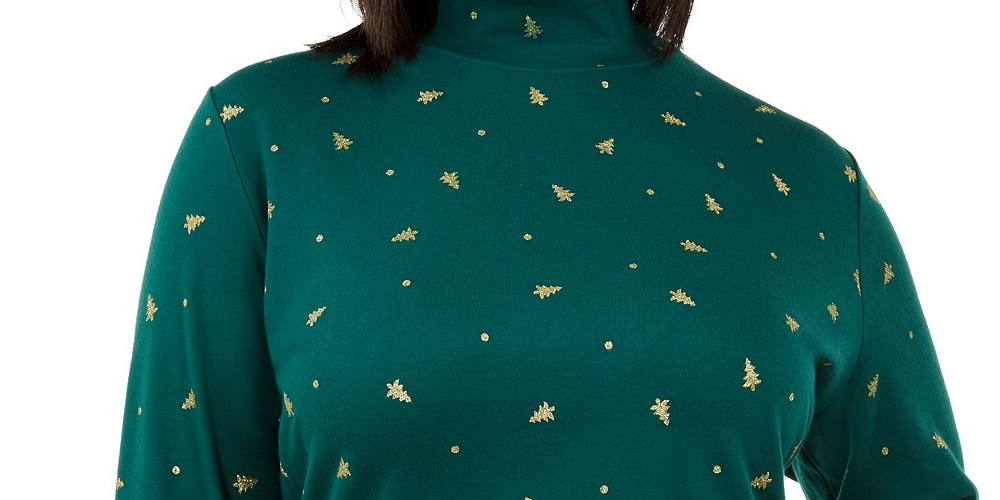 Karen Scott Blusa Plus Size Feminina com Estampa de Árvore e Gola Reta Verde Brilhante Tamanho 3X