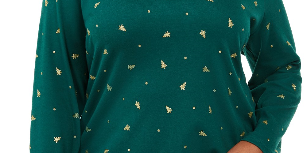 Karen Scott Blusa Plus Size Feminina com Estampa de Árvore e Gola Reta Verde Brilhante Tamanho 3X