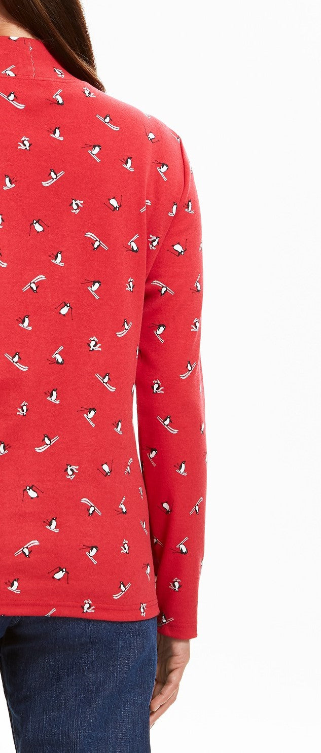 Karen Scott - Blusa feminina de esqui com estampa de pinguins, gola alta, vermelha, tamanho grande